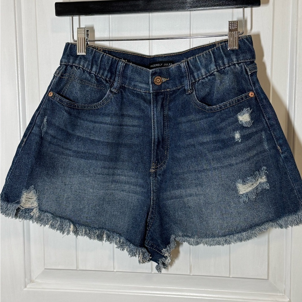Sincerely Jules - Juniors Denim Cutoff Fringe Shorts